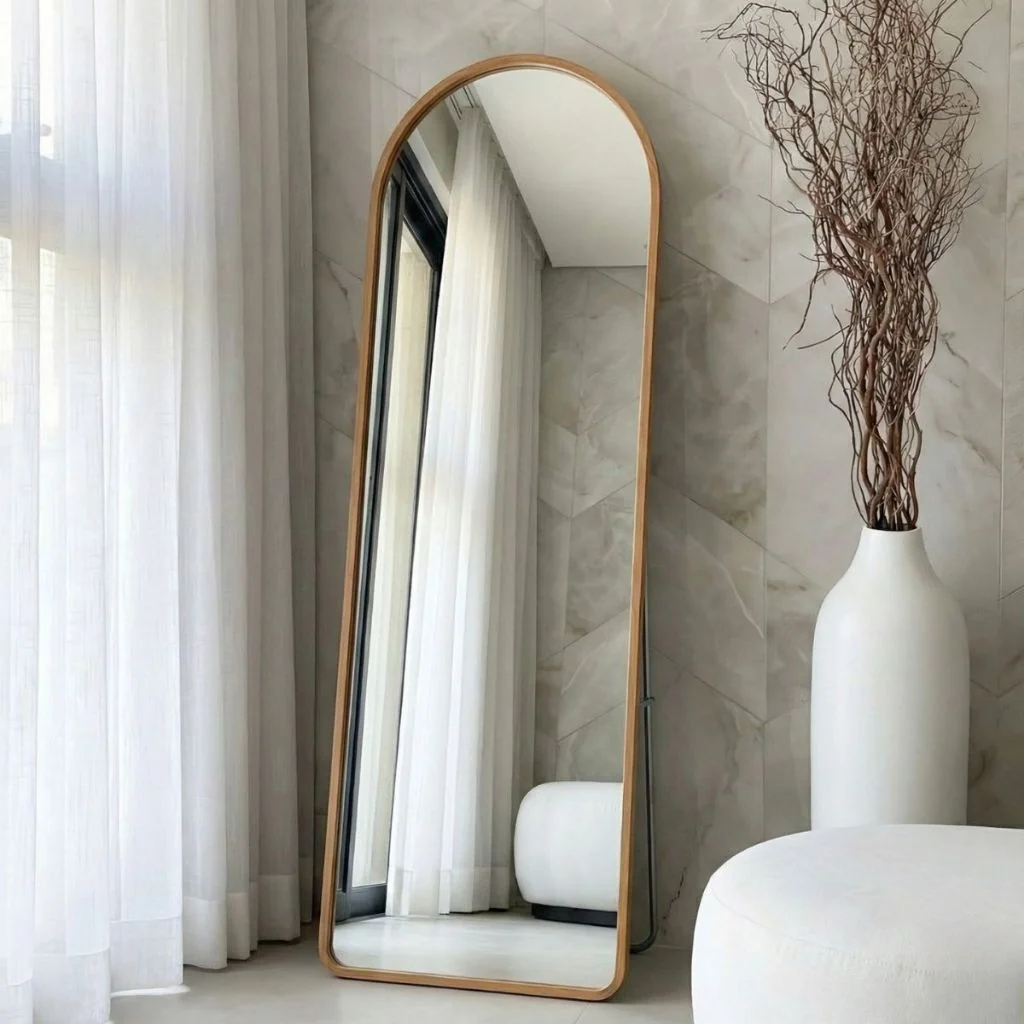 Espelho Grande de Chão Oval com Moldura em Aluminio Corpo Inteiro Casamento Quarto Casa Decorativo Vestir