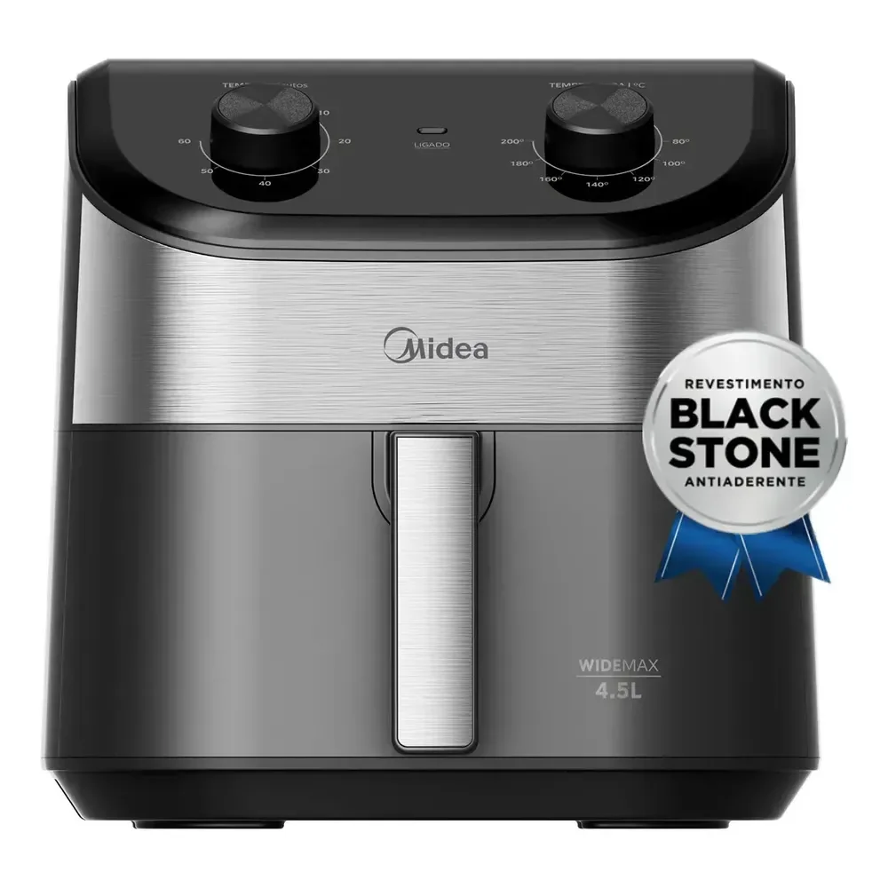 Fritadeira Air Fryer 4,5l Widemax Com Interior De Alumínio 1500w Midea Preto 220v