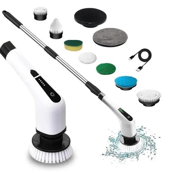 Escova ​De Limpeza Esfregão Mop Elétrico 9 Em 1 Giratório 360 Ajustavel Recarregavel Cozinha USB