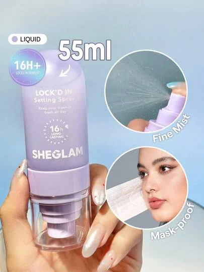 SHEGLAM Spray Fixador Lock'D In Efeito Matificante Secagem RáPida Spray Fixador De Maquiagem De Longa DuraçãO Controle De Oleosidade NãO Oleoso Fixador De Maquiagem Natal Inverno VerãO Spray Fixador