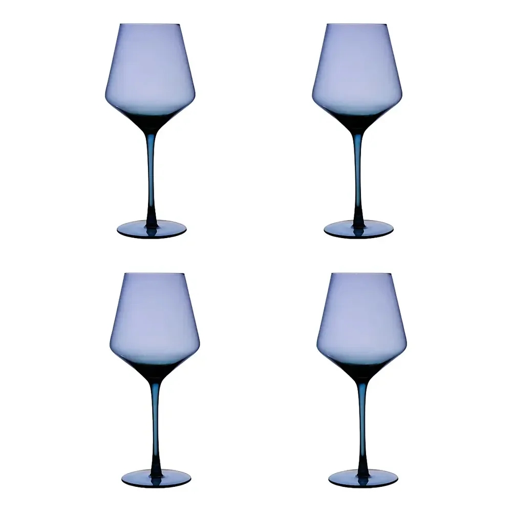Conjunto 4 Taças De Cristal Vinho 595ml Tuut Luxo Cor Azul