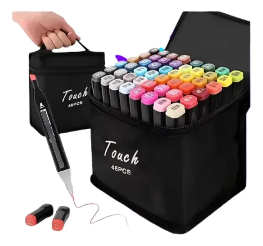 Kit Estojo Touch Canetas Ponta Dupla 48 Cores P/ Colorir