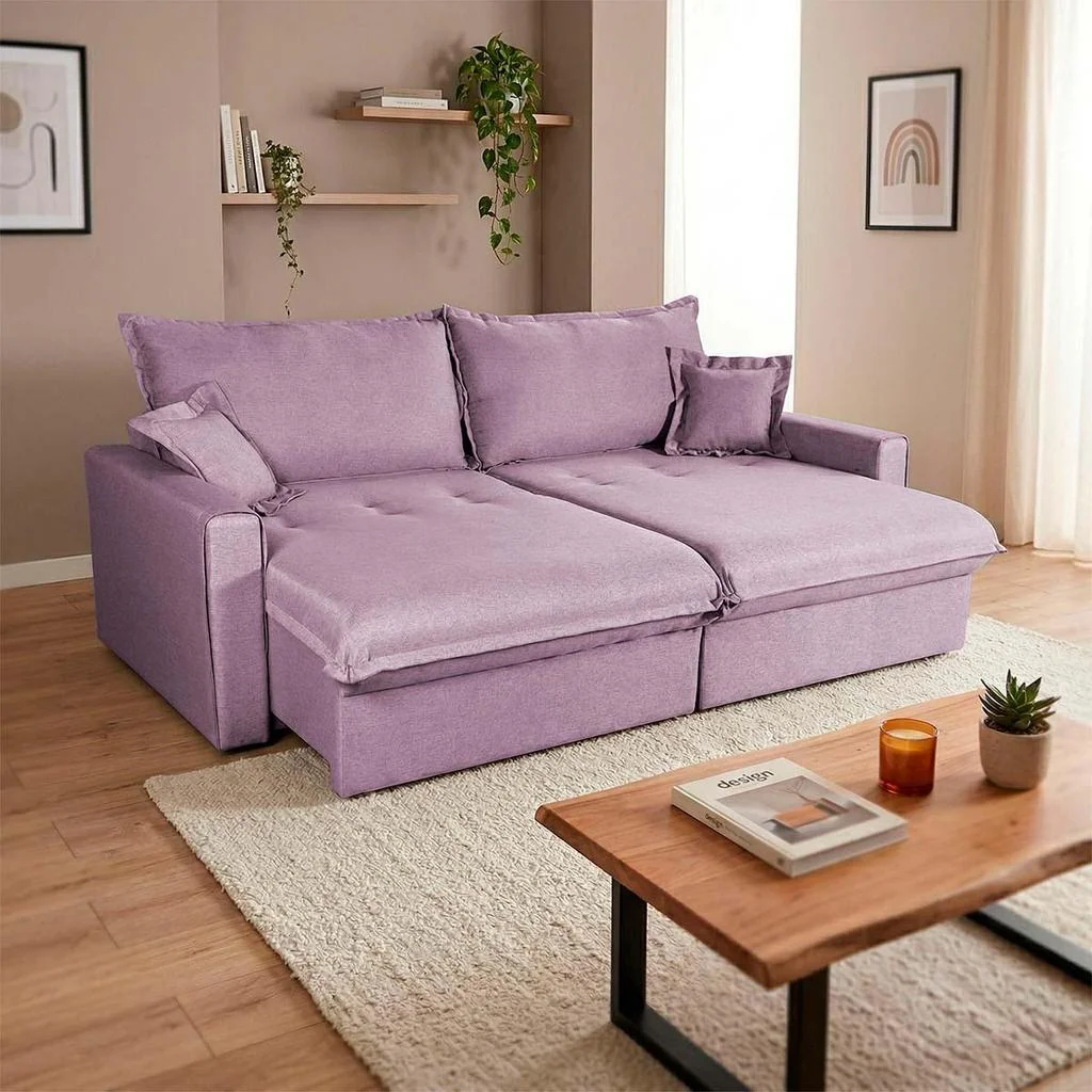 Sofá Cama Lume Sem Caixa 1,90m Linho Rosê - King House