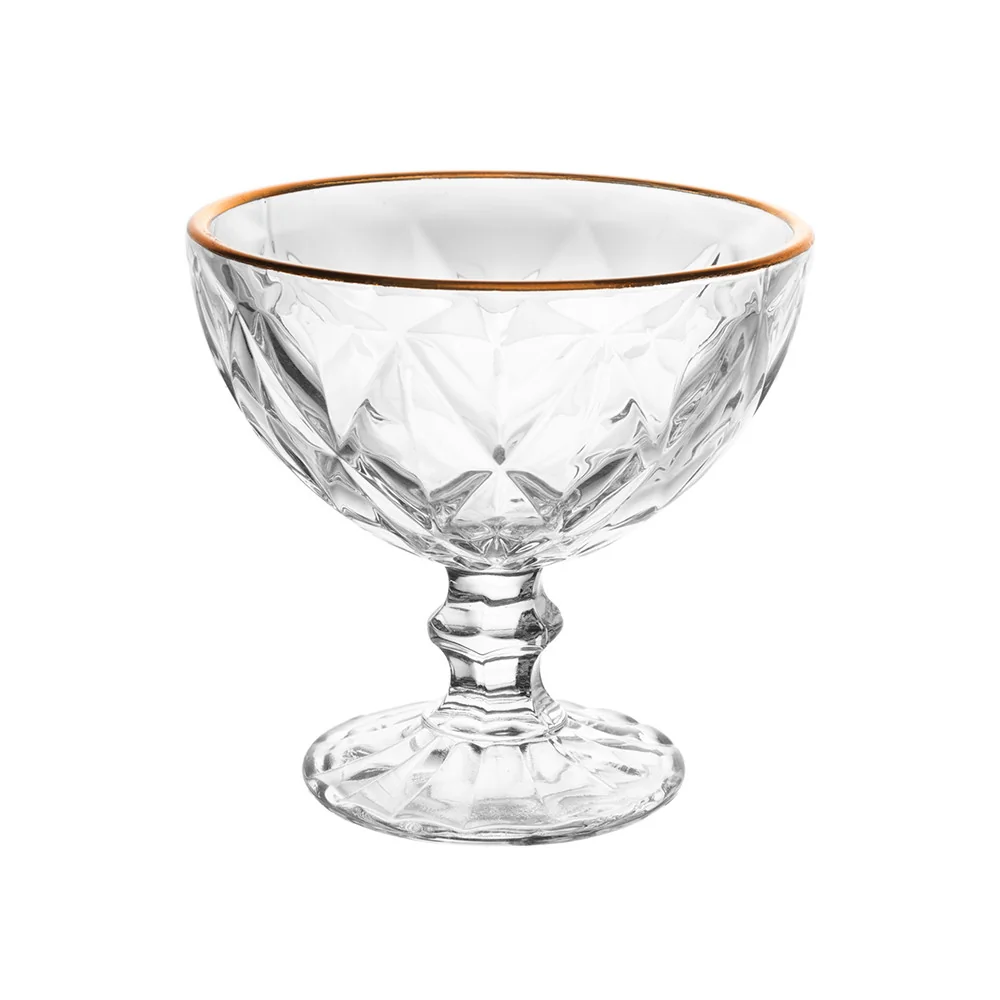 Jogo de Taças de Sobremesa em Vidro Diamond Fio de Ouro 250mL - Lyor
