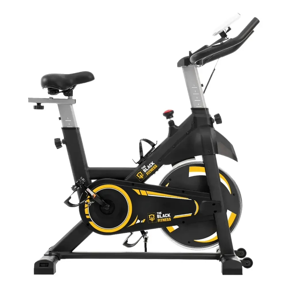 Bicicleta Ergométrica Spinning Mecânica Com Roda De Inércia De 8kg Fitness Preto Amarelo Fbe800 The Black Fitness