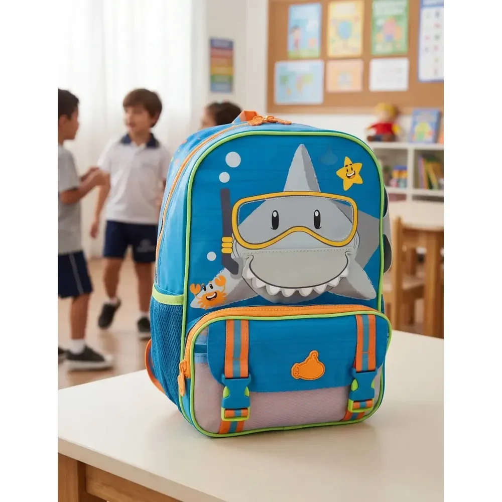 Mini Mochila De Costas Tubarão Infantil Escolar Meninos Cor Azul
