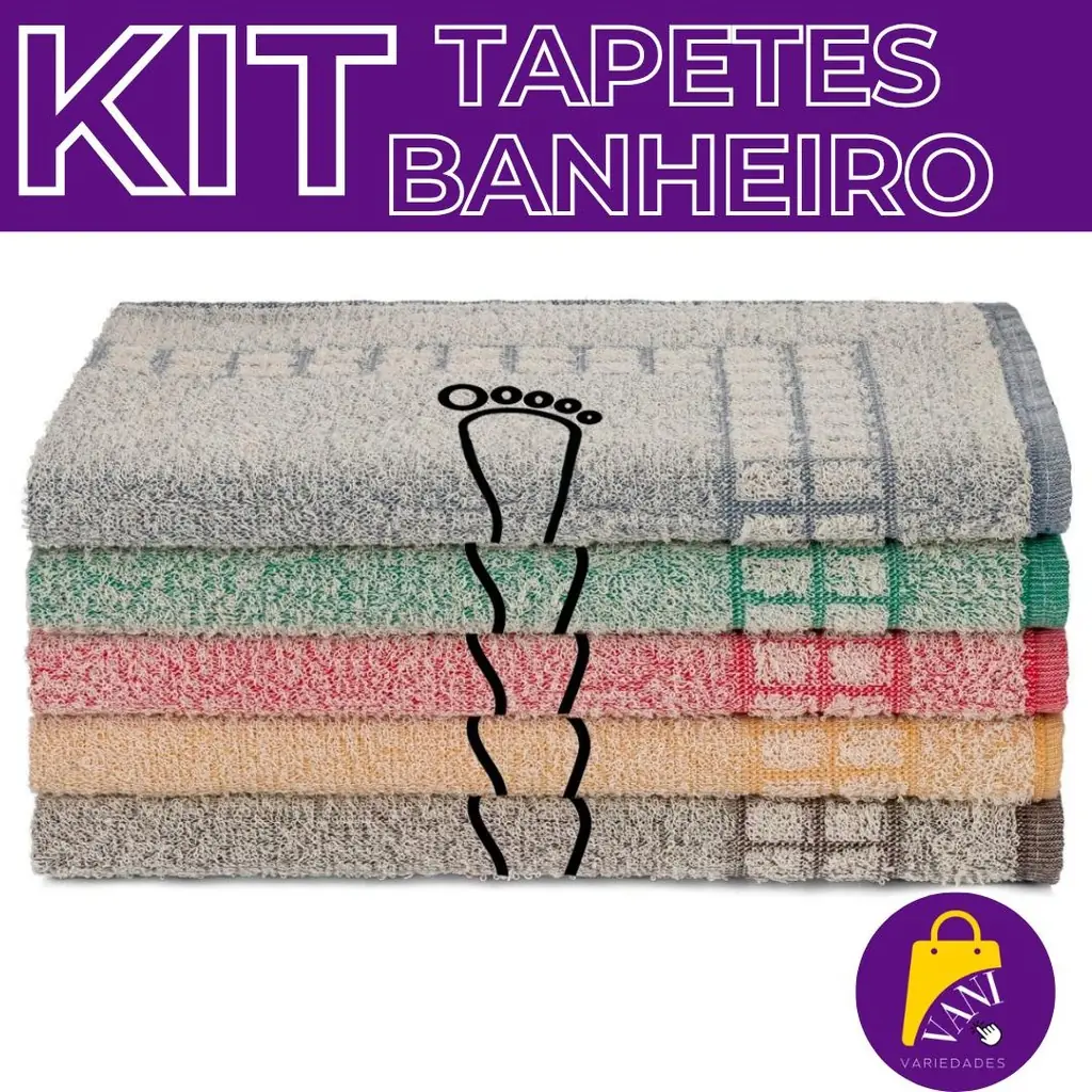 Kit 6 Tapetes Piso Para Banheiro Atoalhado Saída de Box Pezinho 100% Algodão 40x60cm