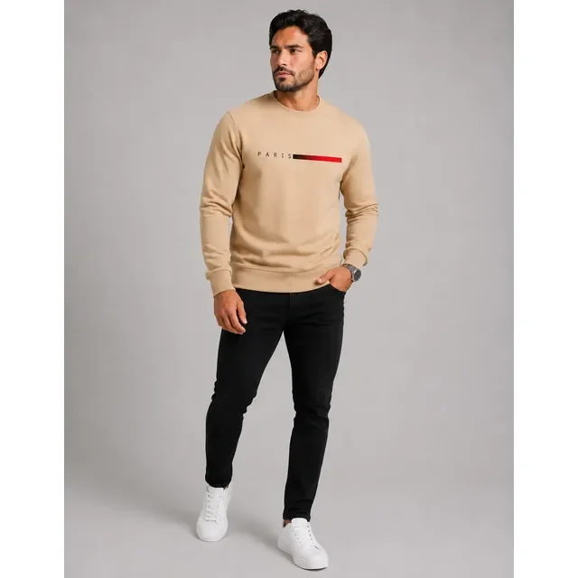 Moletom Masculino Gola Careca Flanelado Paris Suéter Frio