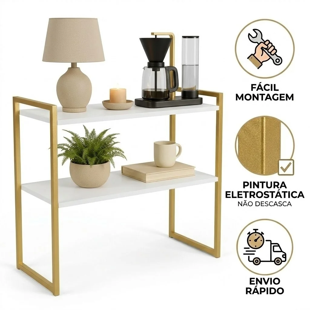 Cantinho do Café Buffet Aparador  Estilo Industrial Elegante Ferro e MDF  Multiuso Off White e Preto
