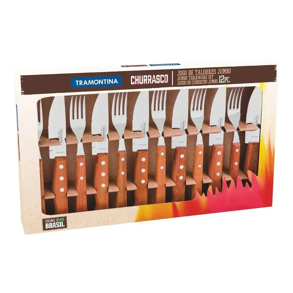 Jogo Para Churrasco Tramontina 12 Peças Jumbo Garfo Faca Cor Marrom Marrón Claro
