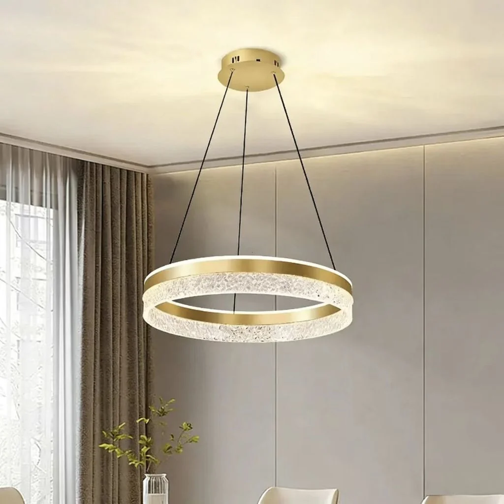 Lustre Pendente LED Cristal Premium 57W - Dourado | Iluminação Forte e Design Luxuoso para Sala, Quarto e Cozinha