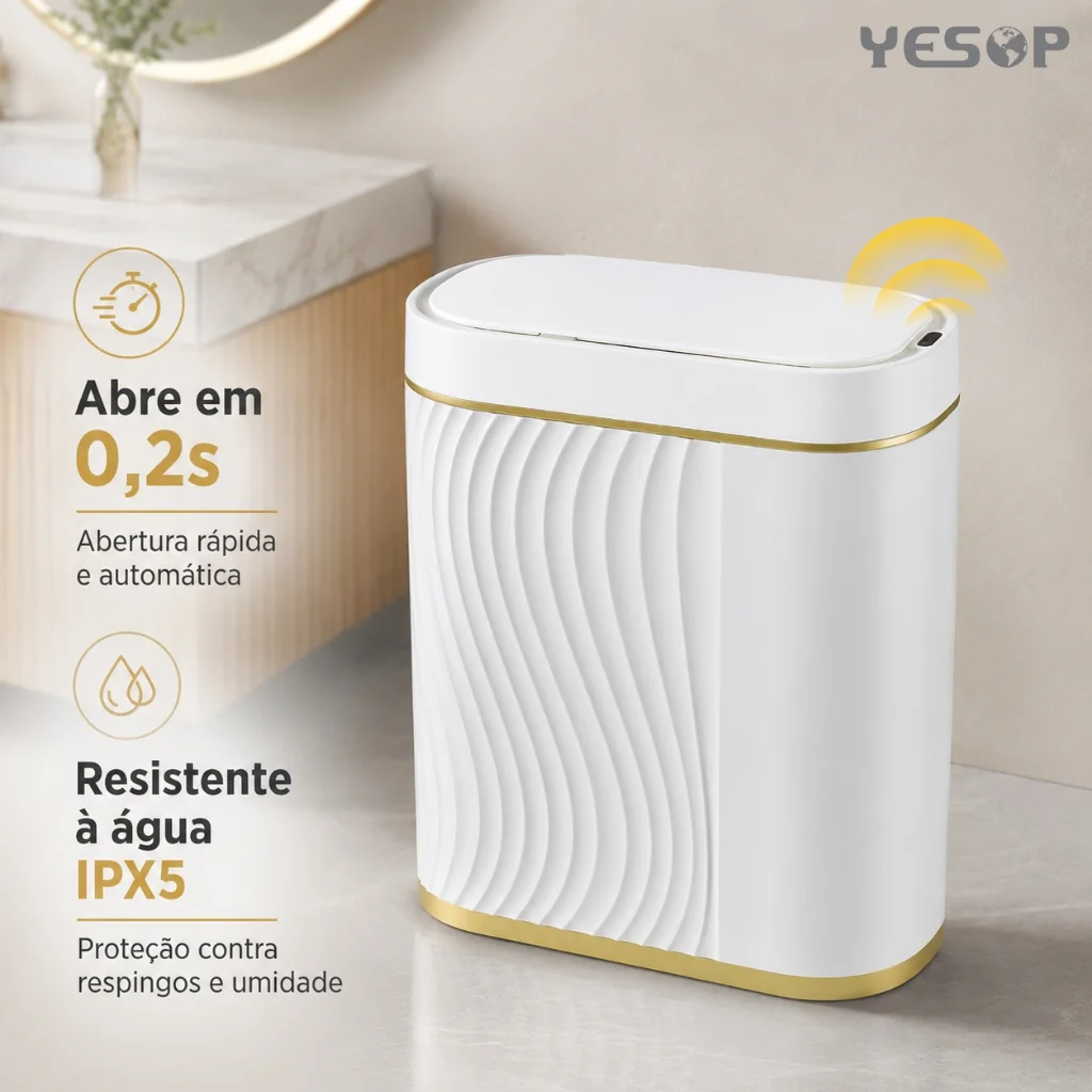 Lixeira com Sofisticada Sensor Automático Inteligente Toque Cesto Lixo Casa Quarto Banheiro Cozinha 8L Yesop