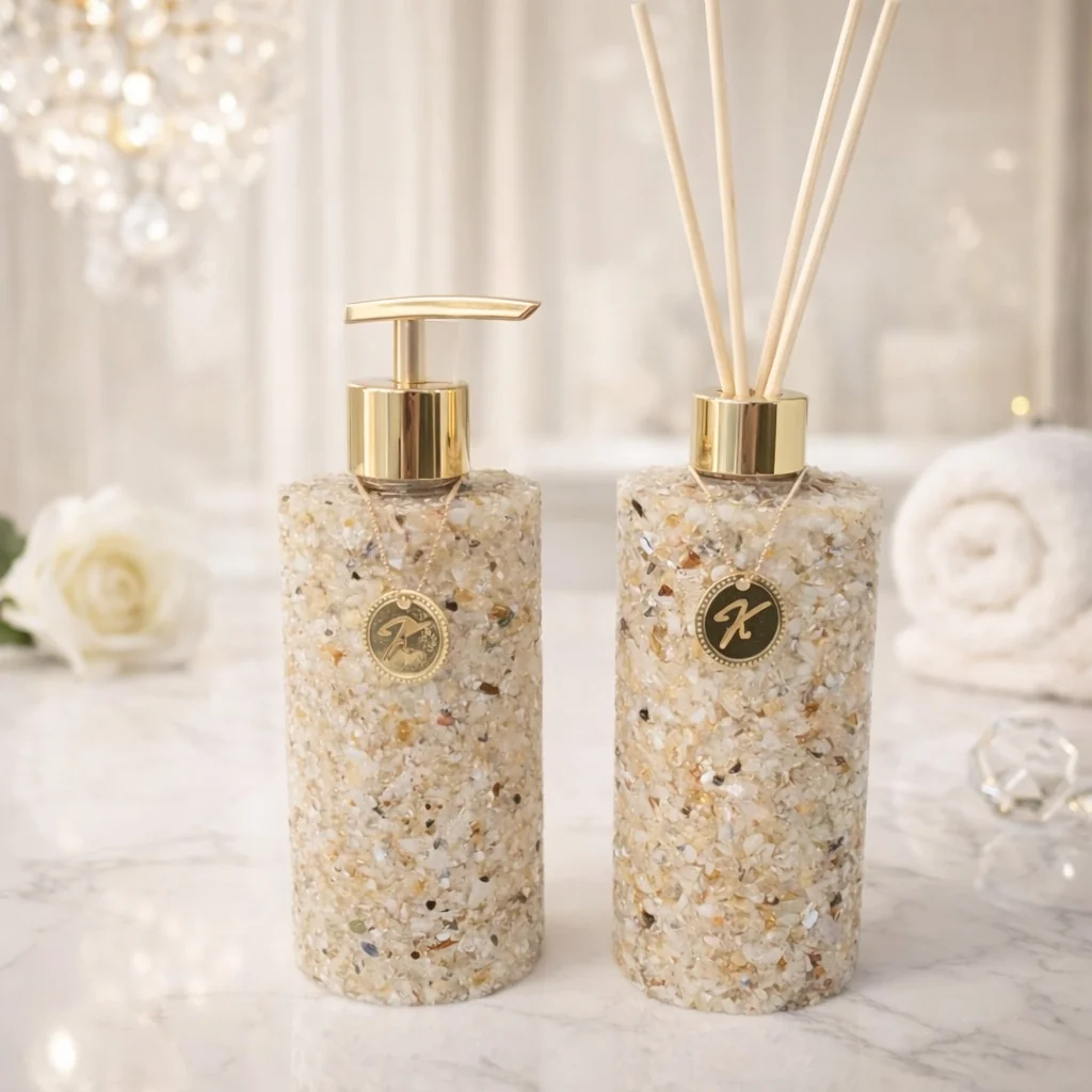Kit vidro aromatizador sabonete liquido saboneteira luxo em pedra quartzo decoração banheiro lavabo