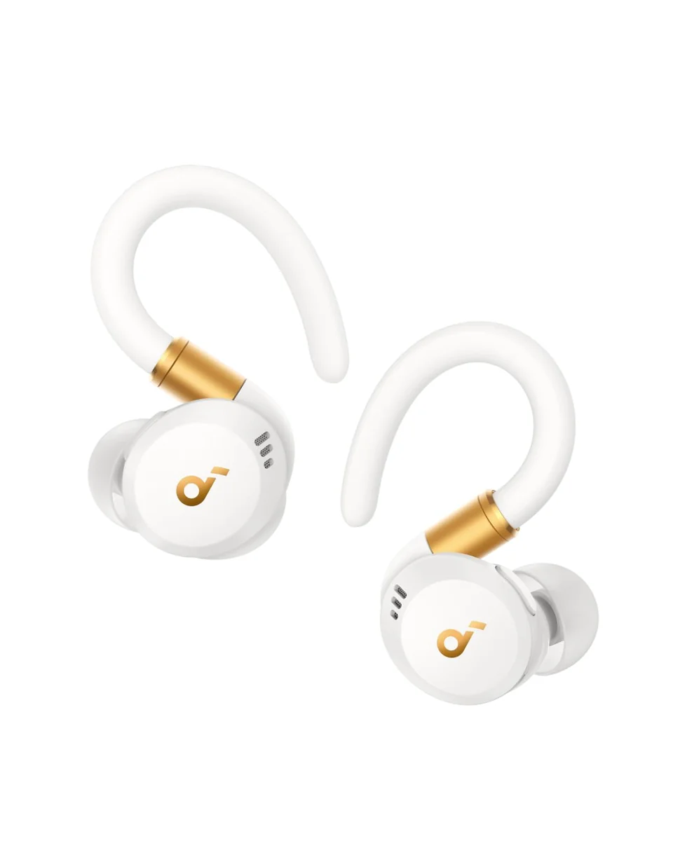 Soundcore Sport X20 da Anker Fone de Ouvido Bluetooth 5.3 Sem Fio para Treinos, Ganchos Ajustáveis, Graves Intensos, IP68, À Prova de Suor e Poeira, 48H de Reprodução, Fones para Academia, Branco