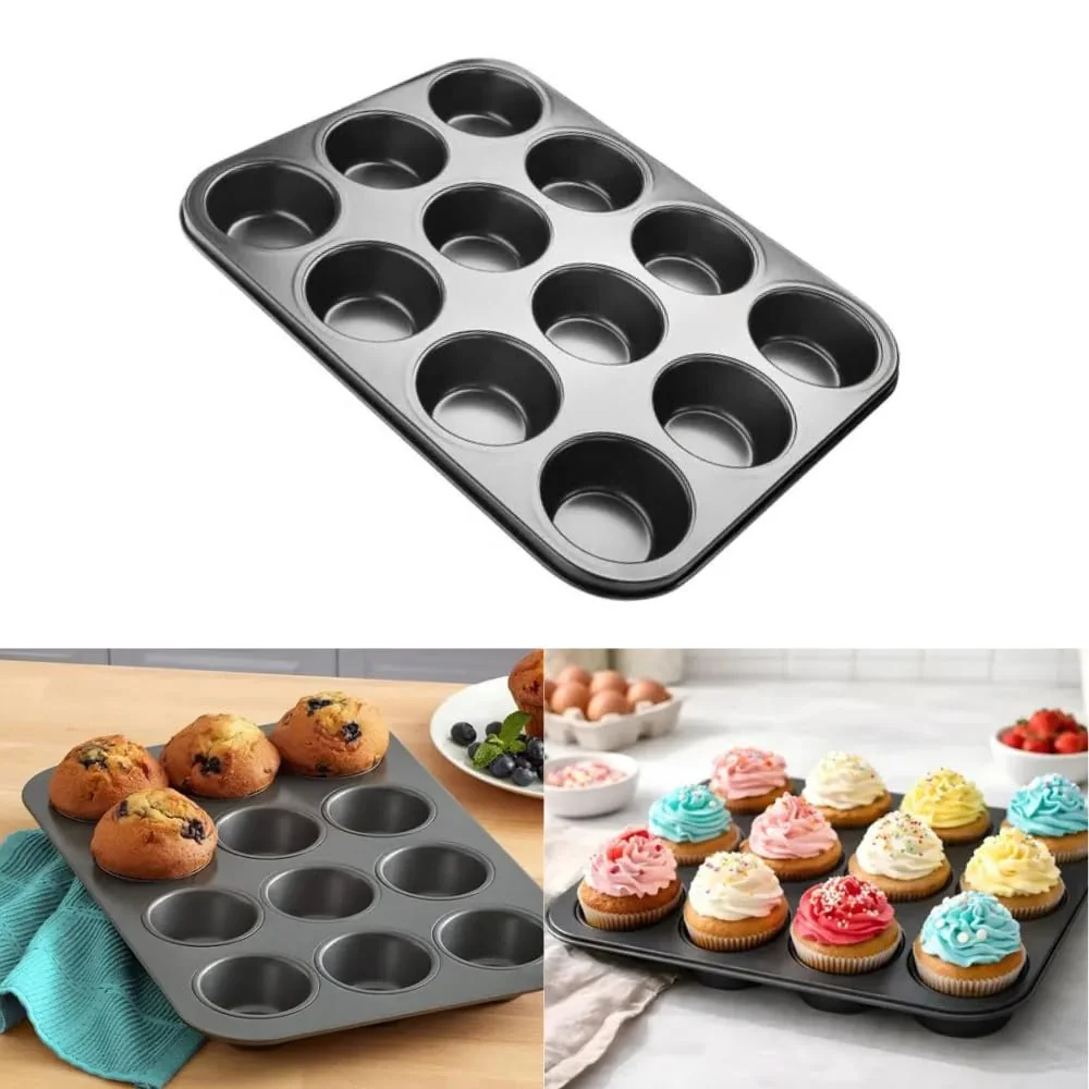 Forma para Cupcake 12 Cavidades Antiaderente - Assadeira para Muffin, Pão de Queijo e Bolinhos - Forma para Cupcake Profissional Resistente - Amel