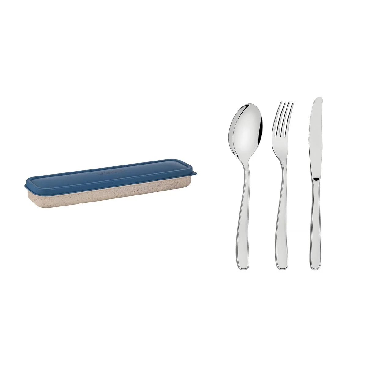 Conjunto Talher Aco Inox Com Estojo Tampa Azul Tramontina