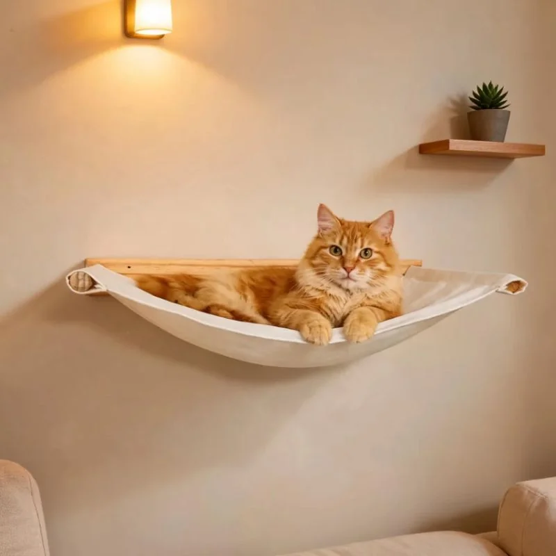 Rede Cama De Parede Grande Suspensa Para Gatos Brie Pet Bege