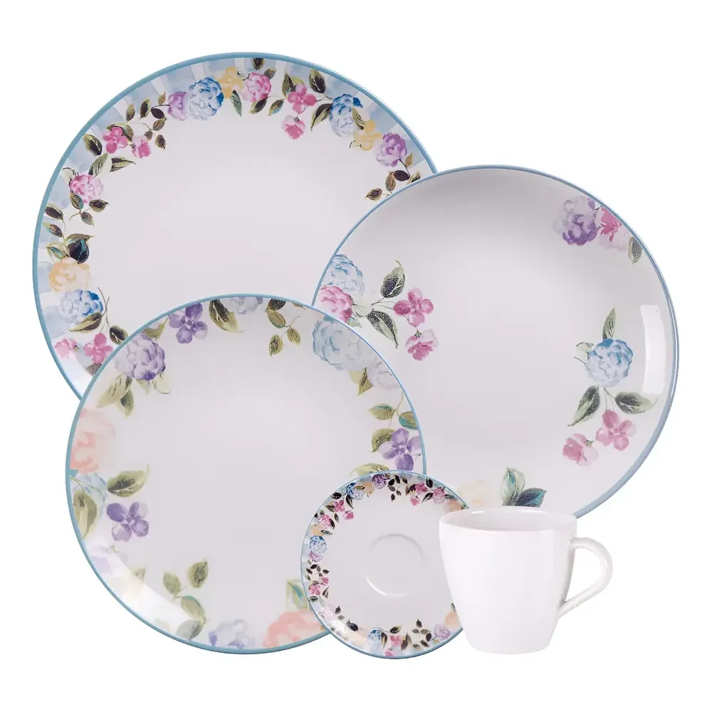 Aparelho De Jantar Tramontina Aura Porcelana 20 Peças Florido Branco