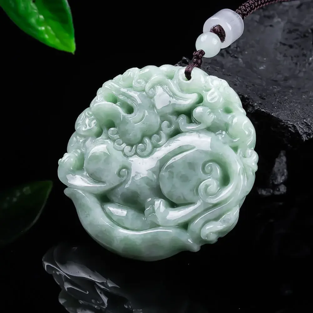 Colar com Pingente Pixiu de Jadeíta Natural de Mianmar, Amuleto Esculpido, Talismãs de Jade Genuíno, Acessórios de Moda, Presentes de Designer para Mulheres