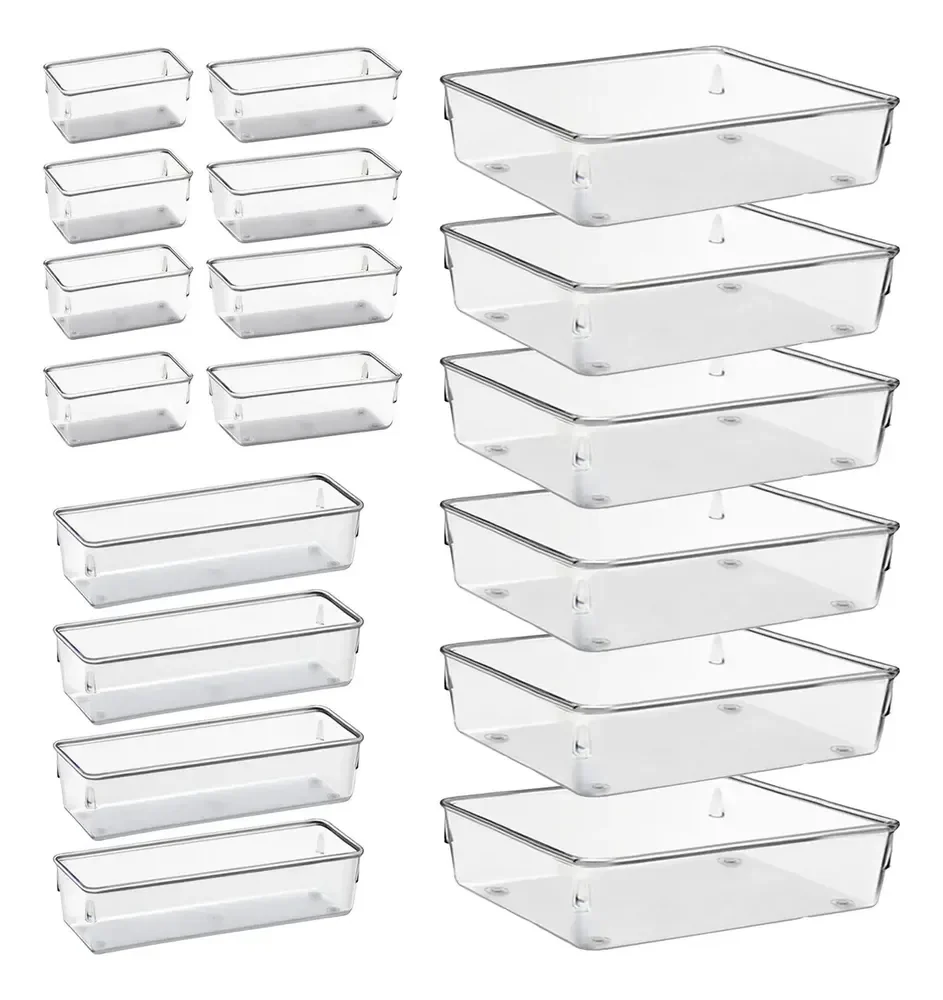 Kit 18 Organizador Multiuso Modular Gavetas Rebirth Acrílico Cristal