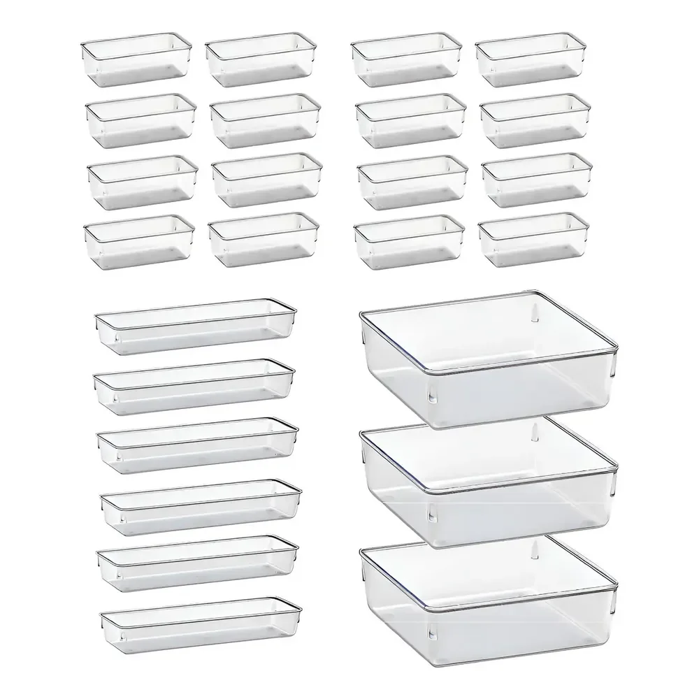 Kit 25 Organizador Multiuso Modular Gaveta Acrilico Rebirth Cristal