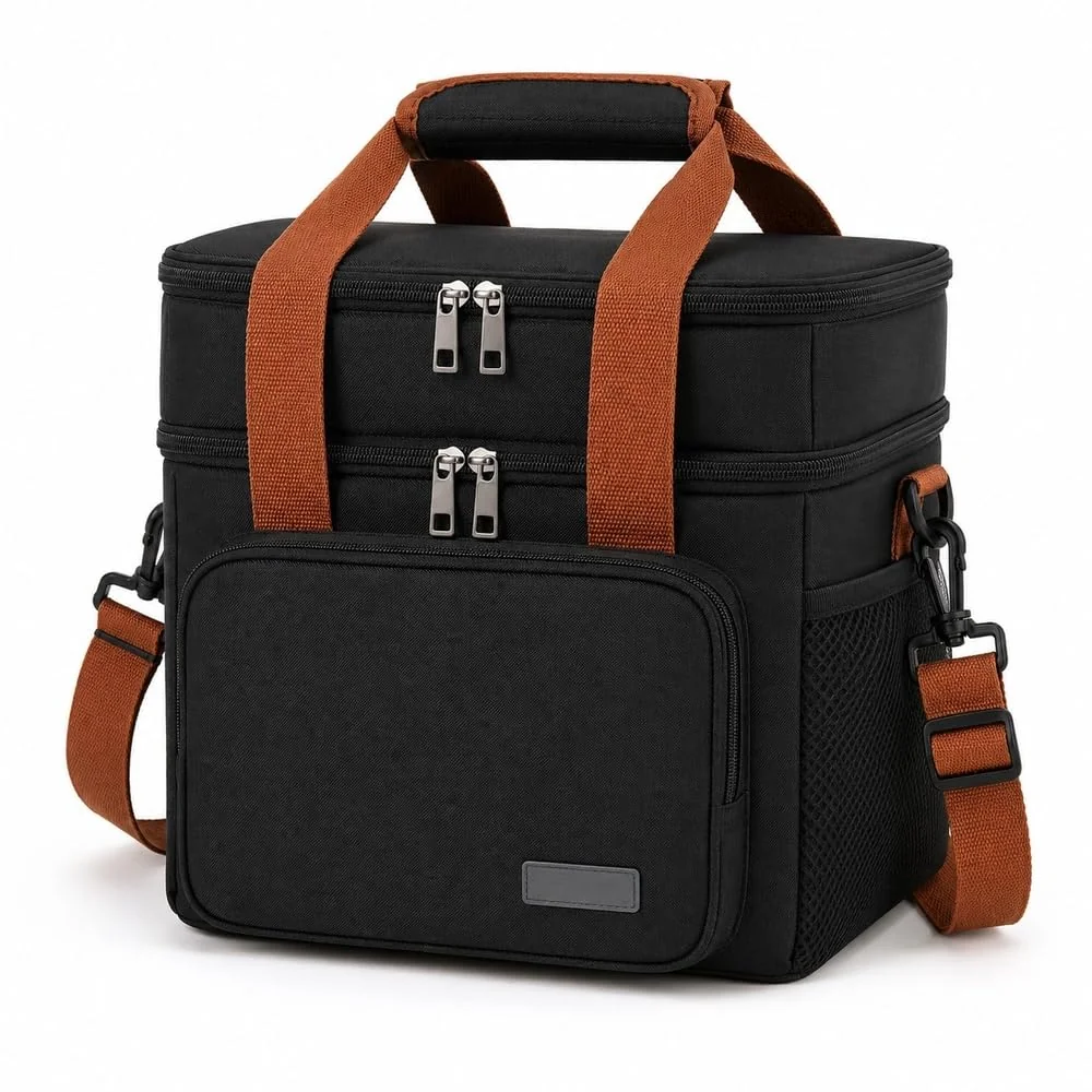 Bolsa Térmica 13L com 2 Compartimentos e Alça Ajustável, Lancheira Térmica para Marmita, Lanches, Trabalho, Academia, Escola, Viagem e Piquenique (Preta)