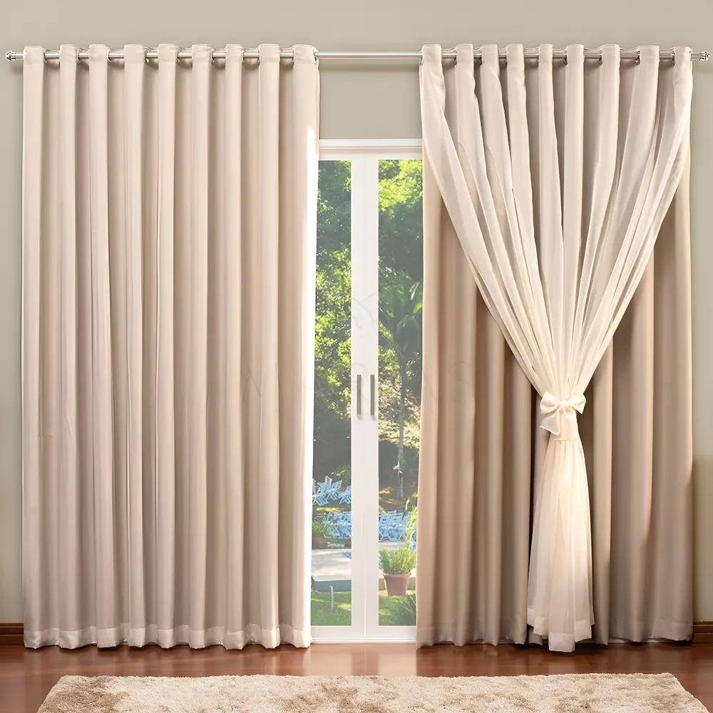 Cortina de Blackout com Voil Liso para varão simples - 4,00 x 2,70