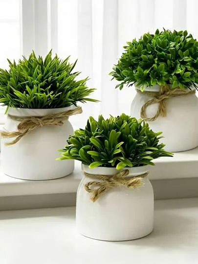 3 Peças/Conjunto Plantas Artificiais em Vasos, Planta Verde Artificial, Mini Vasos Artificiais, Grama Artificial em Vasos, Acessórios de Decoração para Casa, Ornamentos, Pequenas Plantas Falsas para Decoração Doméstica, Flores Artificiais para Decoração de Casamento, Flores Falsas
