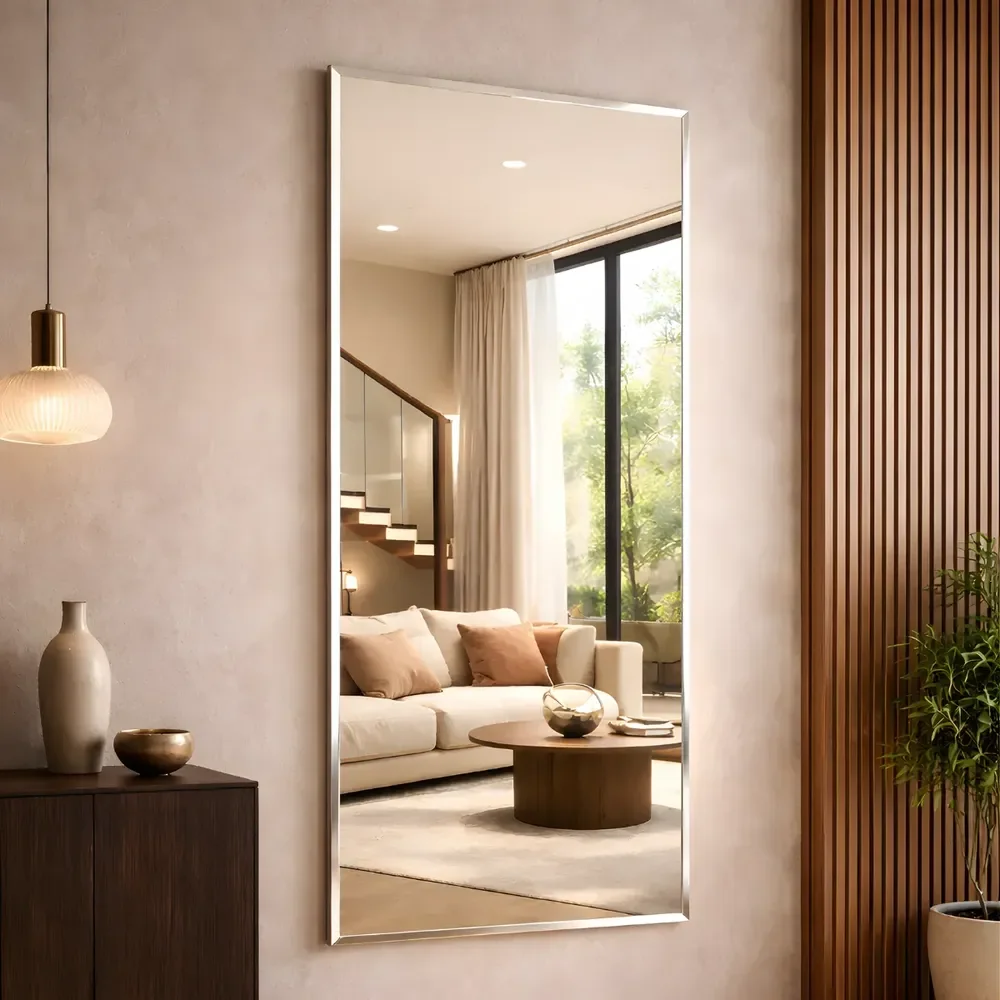 Espelho Mirano Paris 100x40cm Bisote Design Lapidado Moderno Suporte