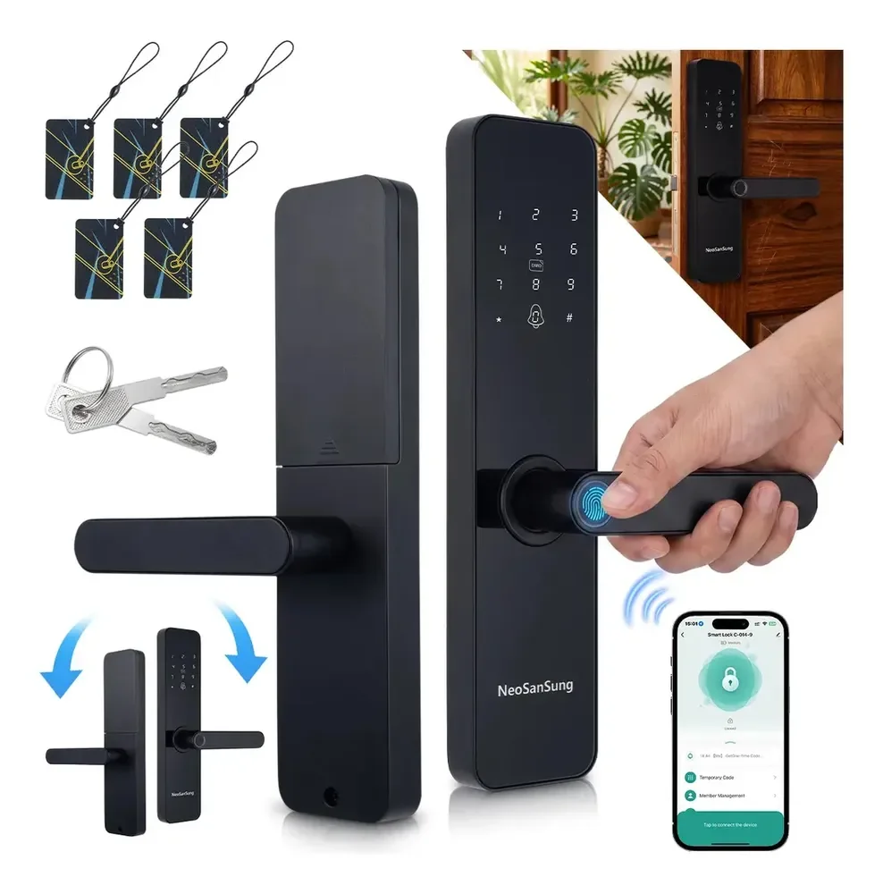 Fechadura Eletrônica Digital Com Biometria, Senha, Tag E Chave Touch Anti-espião Inteligente Preta Para Porta (casa/apartamento/hotel) Preto