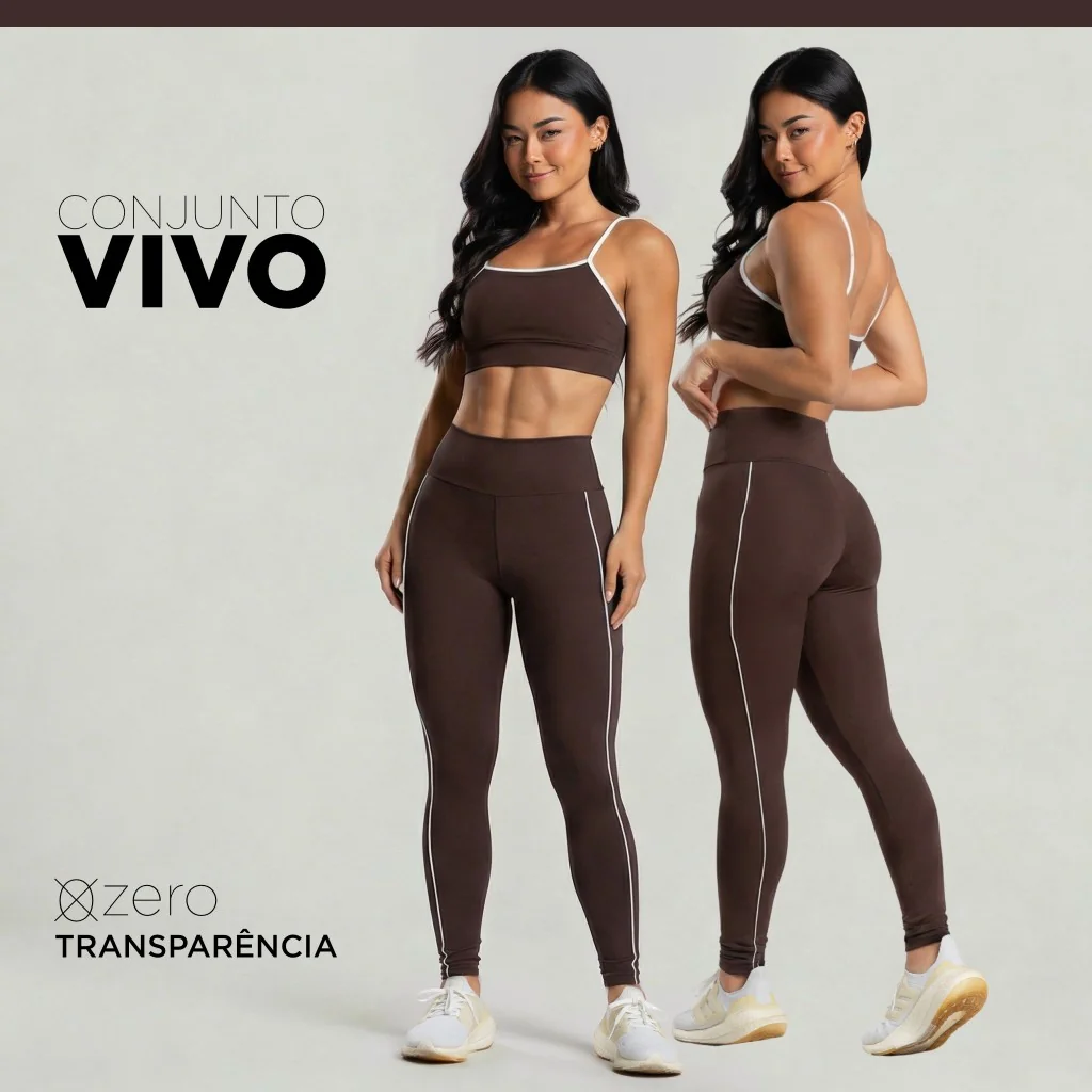 Conjunto Fitness Feminino Vivo Calça Legging + Top Academia ZERO Transparência Cintura Alta