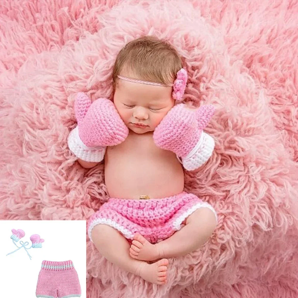 2 pçs/set bebê recém-nascido boxe vestir-se traje menina crochê malha traje fotografia prop outfits recém-nascido foto adereços presente do bebê