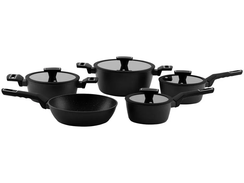 Jogo de Panelas Brinox Revestimento Cerâmico Preto 5 Peças Carbon Ceramic Life