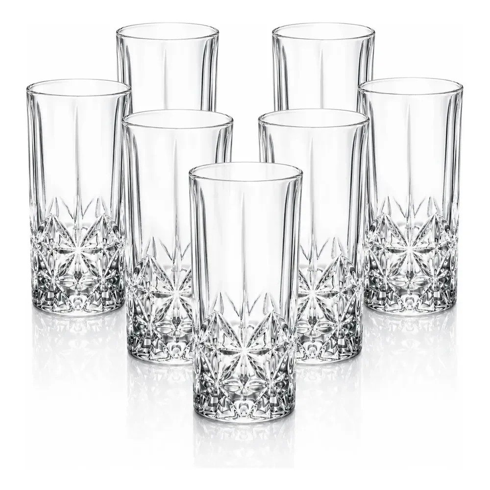 Jogo 6 Copos Altos Importado Lapidado 350ml Luxo Premium Transparente