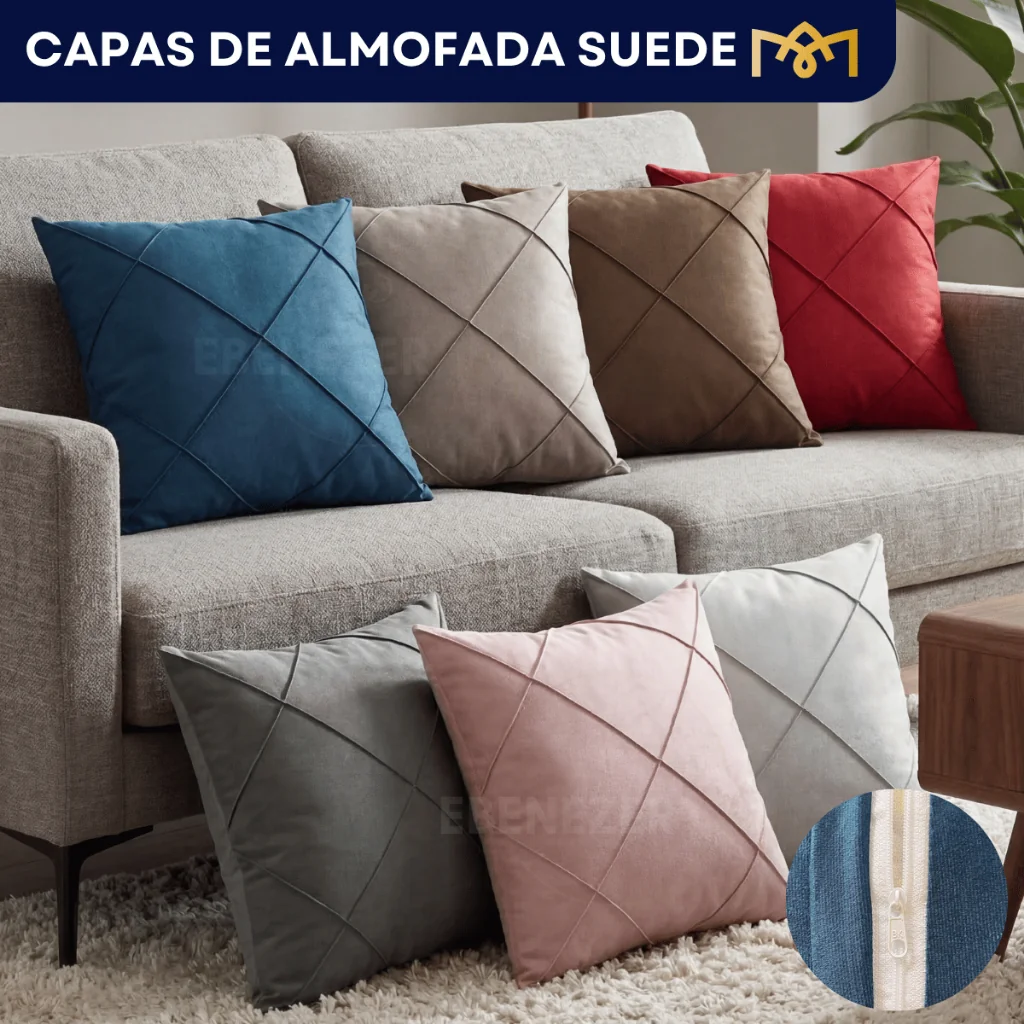 Capa para Almofada Drapeada Suede Decorativa 40x40 Aveludada Macia Decoração para Cama Sofa
