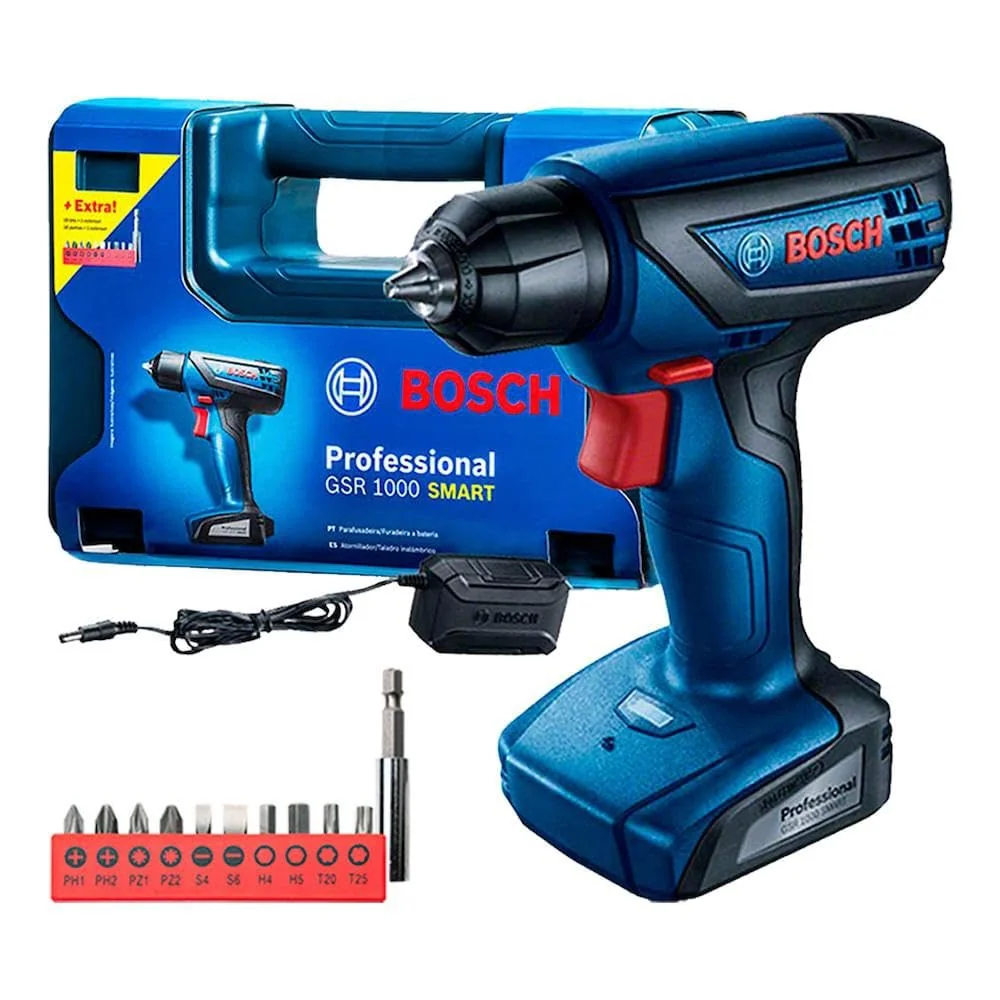 Bosch Furadeira Parafusadeira GSR 1000 Smart, Com Acessórios, 12 Volts