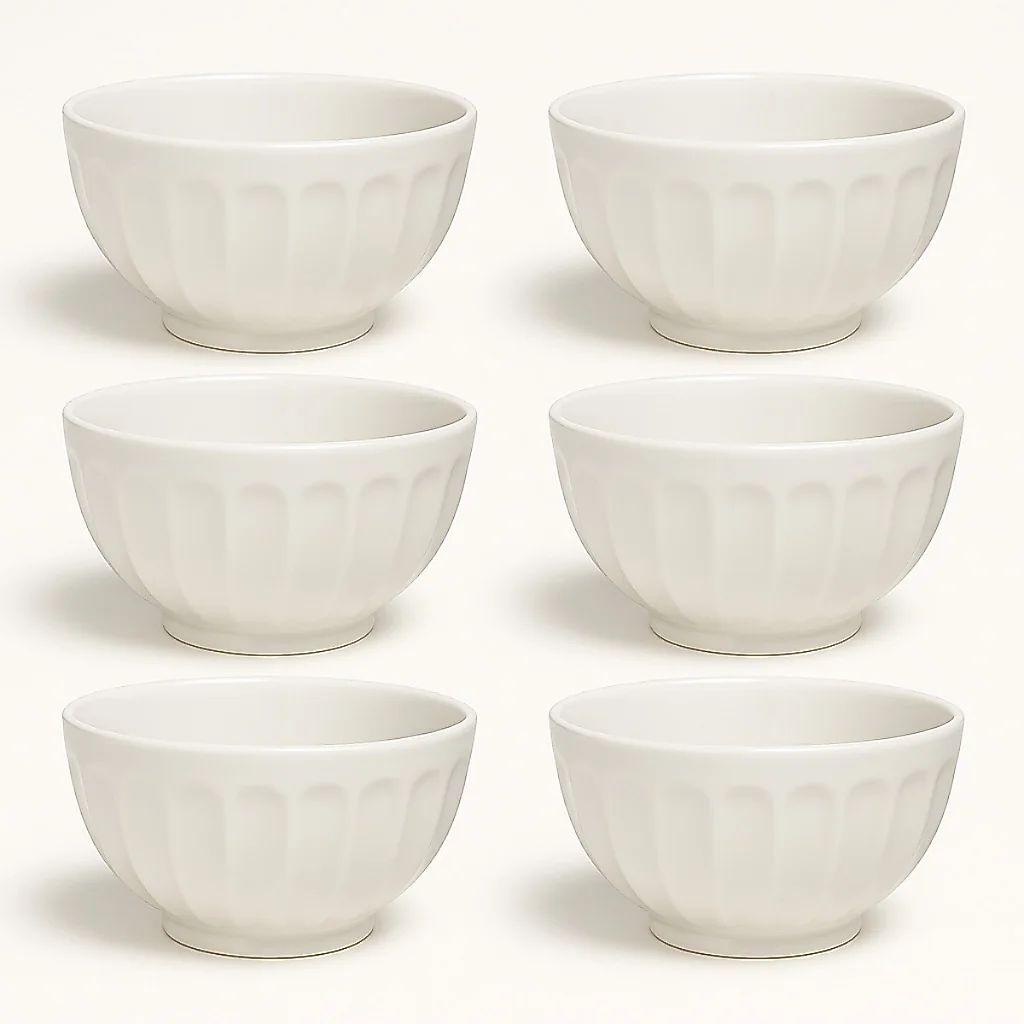 Kit 6 Cumbuca Canelada Tigela Porcelana Branca 310ml Caldos & Sopas Petiscos Sobremesas