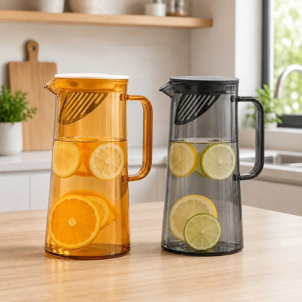 Jarra de Vidro Borossilicato 1,5L com Tampa Filtro Âmbar ou Fumê