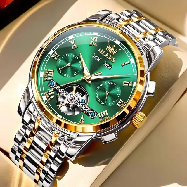 Olevs 6607 Relógio Masculino Mecânico Aço Inoxidável Luxo