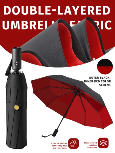 1 Peça Guarda-chuva Automático Antivento de Duas Camadas, 10 Varetas Abertura/Fechamento de Um Botão, Guarda-chuva Reforçado à Prova de Vento e Chuva, Guarda-chuva de Viagem Multifuncional, Suprimentos para Volta às Aulas, Presente para o Dia das Mães, Decoração de Jardim e Cozinha, Verão, Praia, Es