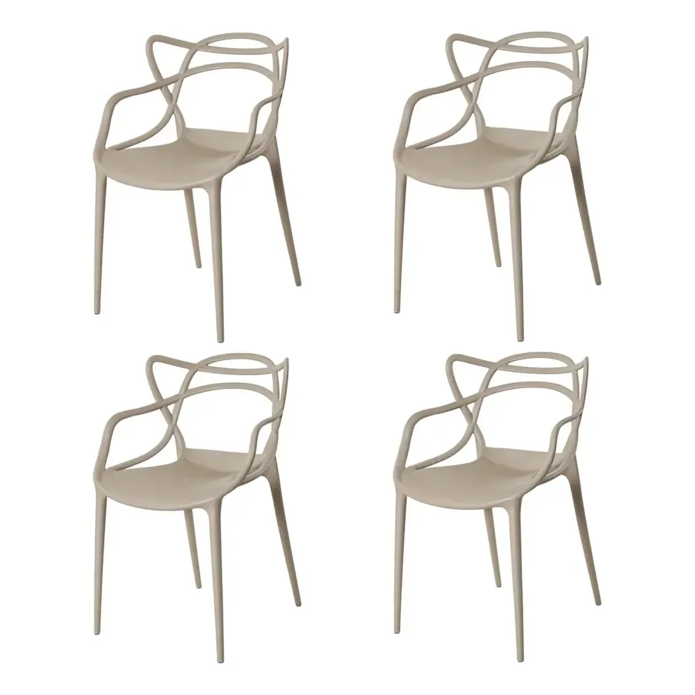Kit 4 Cadeiras De Jantar Allegra La Mobilia Cor Bege Nude Liso