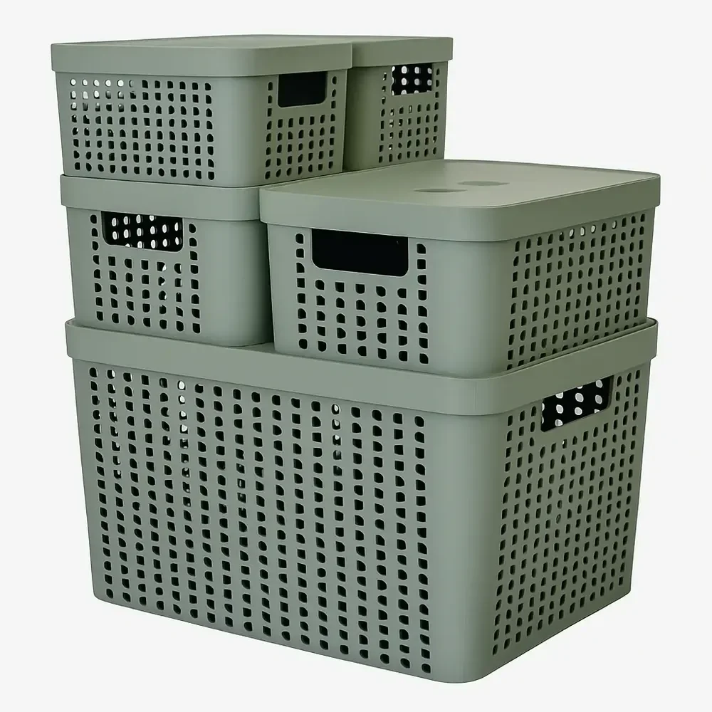 Kit 5 Caixas Organizadoras 2l 4,5l 17l Com Tampa Multiuso Cor Verde Liso