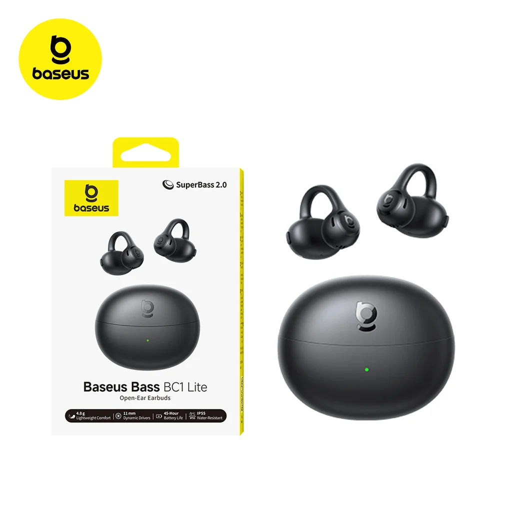 Fone Baseus BC1 Bluetooth 6.0 Open-Ear Earclip Som Potente Graves IP55 Bateria Longa 38h Som Potente