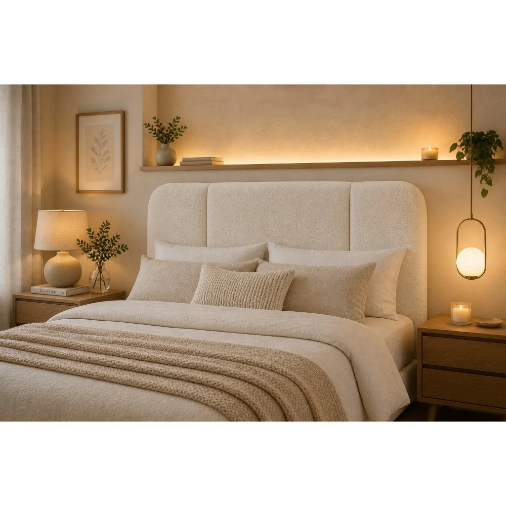 Cabeceira Estofada Luxo Organica 140cm Bouclê Cru Moderna Elegante Casal Mega Oferta de Lançamento