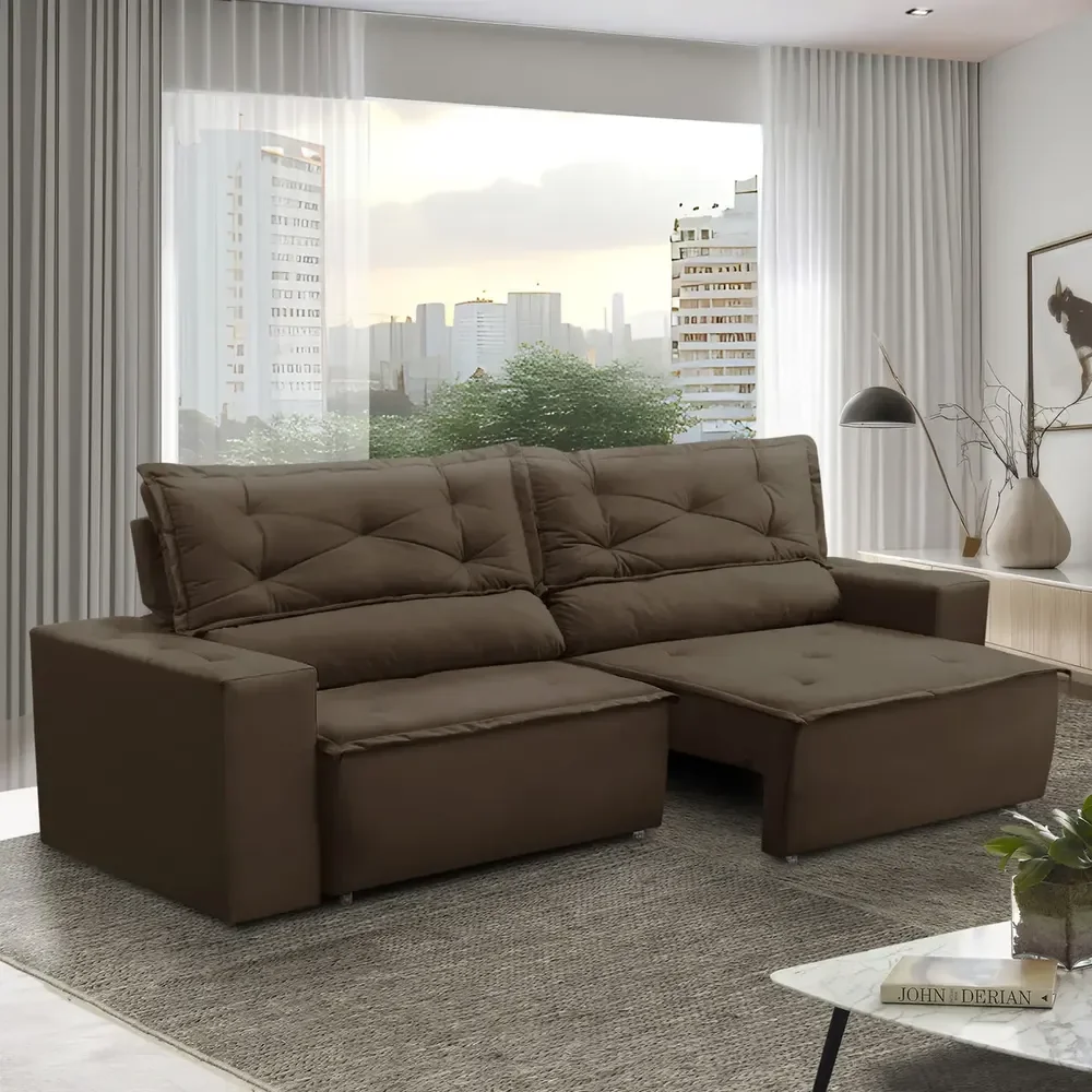 Sofá Retrátil Reclinável Com Molas 1,50m Livia Suede Marrom