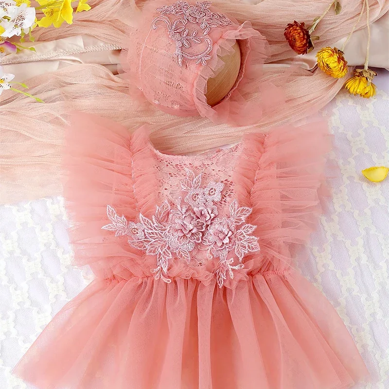 Ylsteed conjunto de chapéu de malha para meninas recém-nascidas, adereços para fotos de bebês, roupas florais de renda, acessórios para fotografia