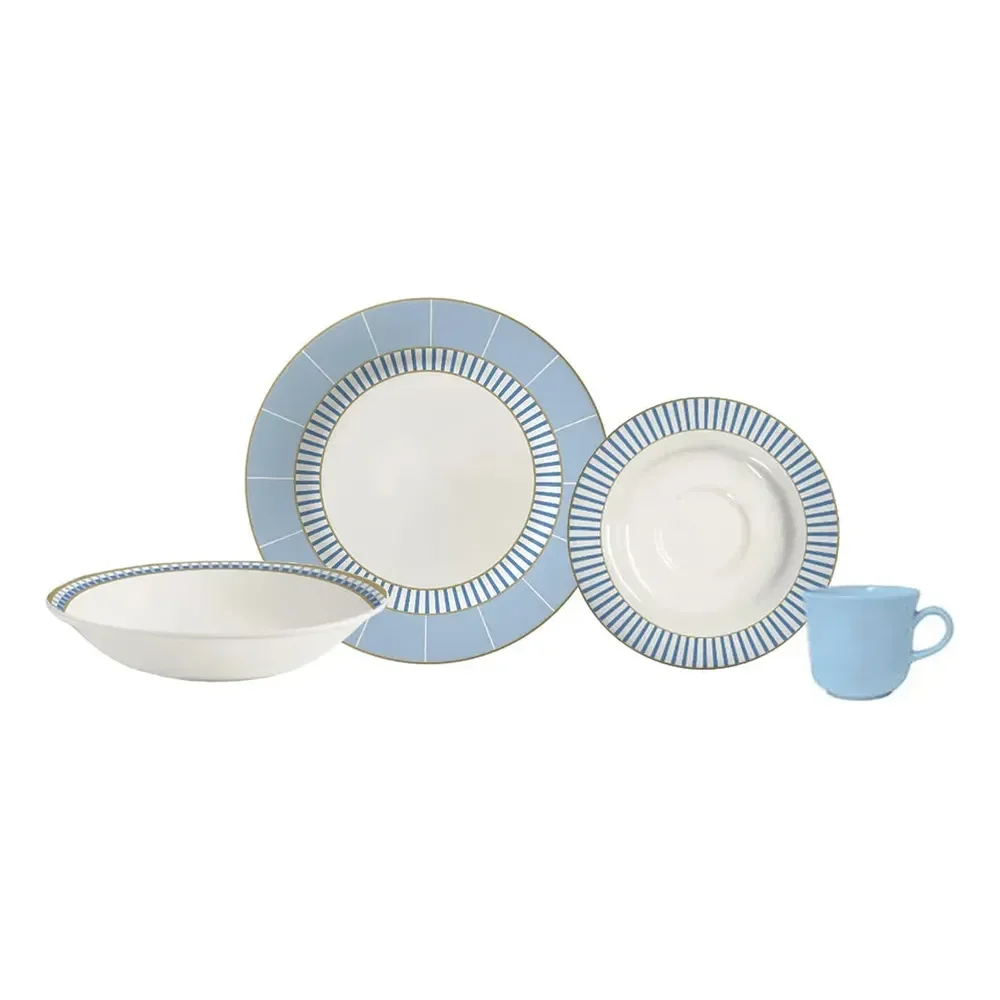 🧡 Aparelho De Jantar Ester Azul Cerâmica 16 Peças Azul-claro