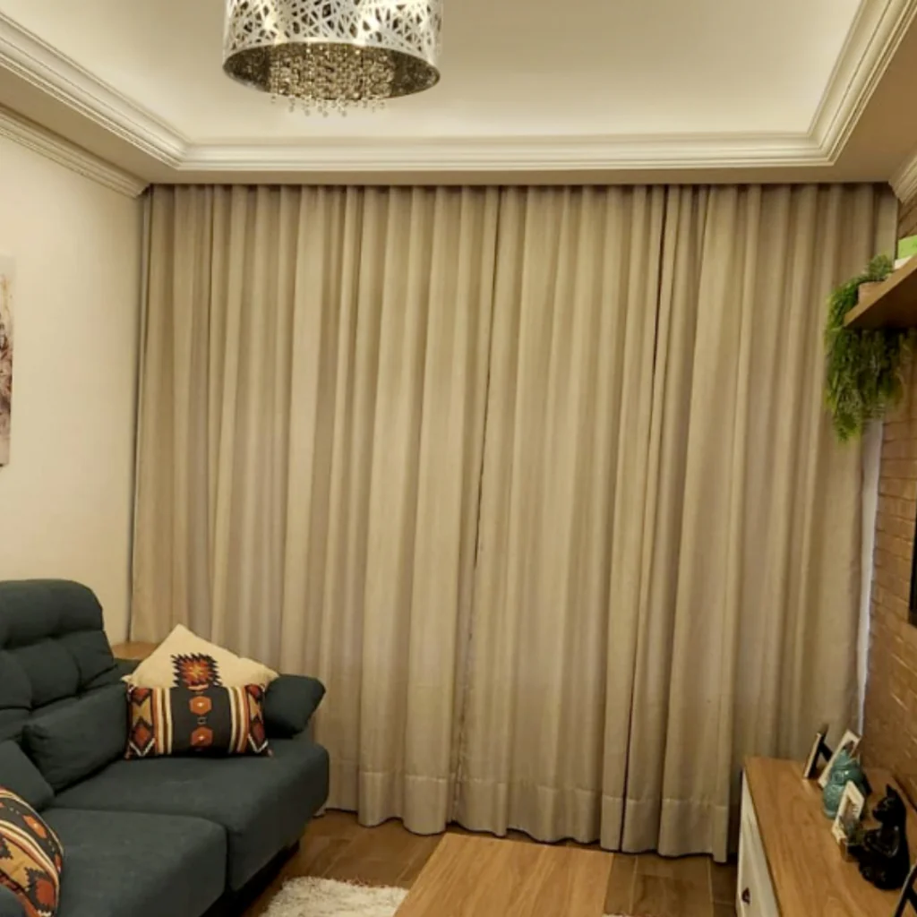 🧡 Cortina Trilho Suíço Simples Voil Linho Com Forro Microfibra Largura 6,00m