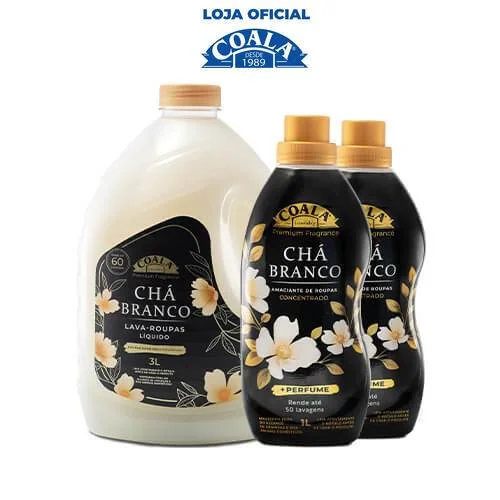 Kit Coala Laundry 1 Lava Roupas 3L + 2 Amaciantes - Chá Branco