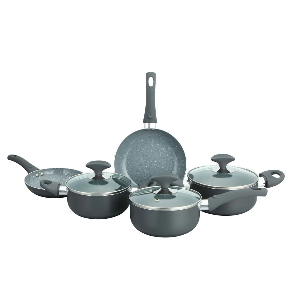 Conjunto 5 Panelas Cerâmica Cazza Tampa de Vidro Cinza